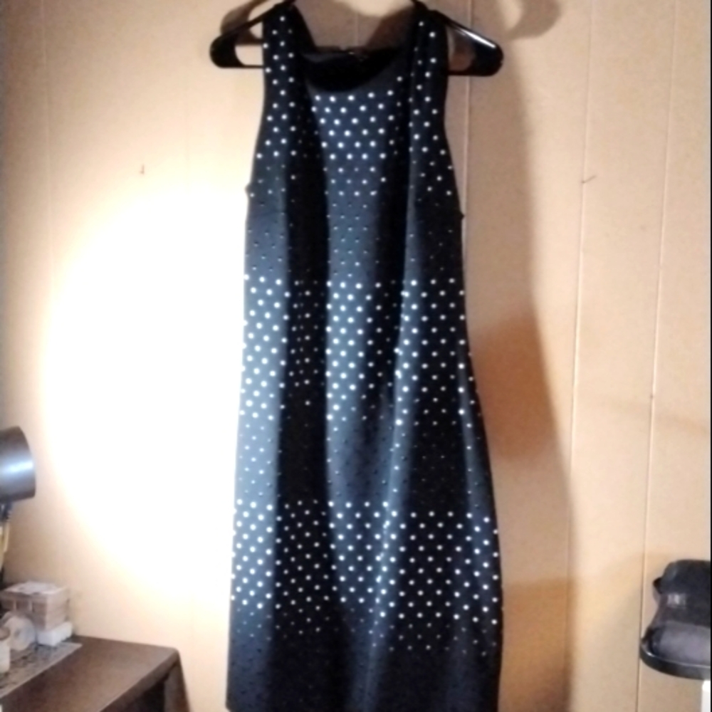 A tommy Hilfiger black dress w/white & silver metal circles in the front